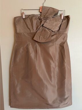 J.Crew Bow Monde Silk Taffeta Strapless Cocktail Dress Taupe Brown 14 Wedding